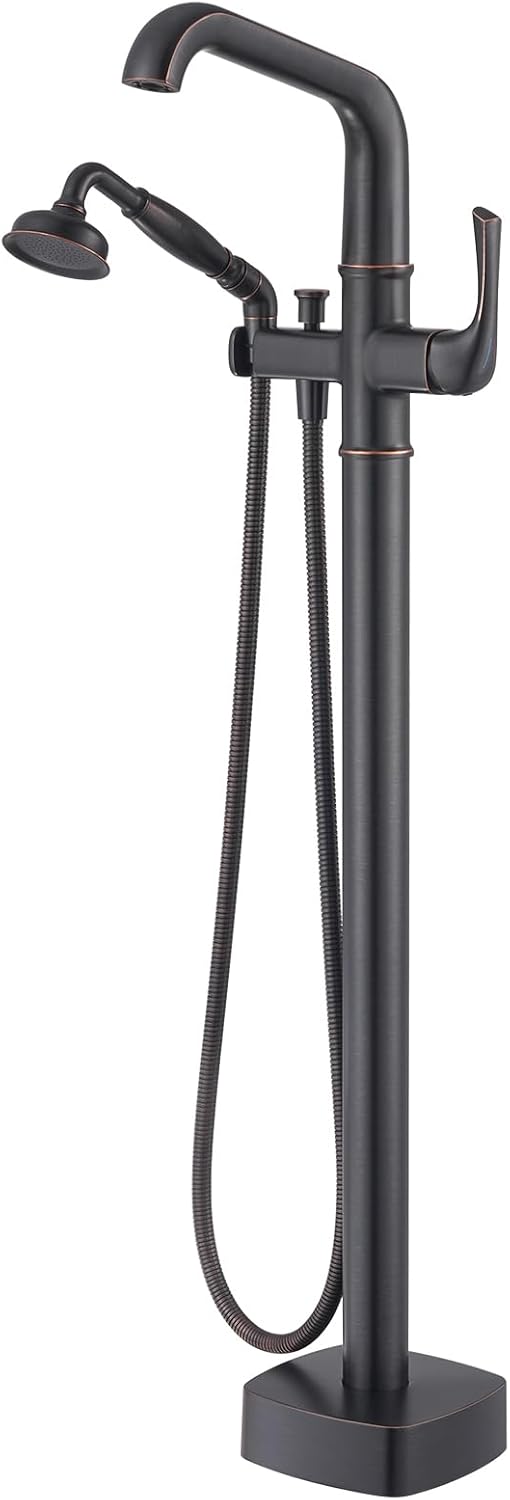 Luxury Free Standing Tub Faucet, Classic Brass Freestanding Bathtub Faucet, Lexdale Bathroom Floor Mount Tub Filler with handheld Sprayer Supply Lines Included Brushed Gold (LD8911-BG)