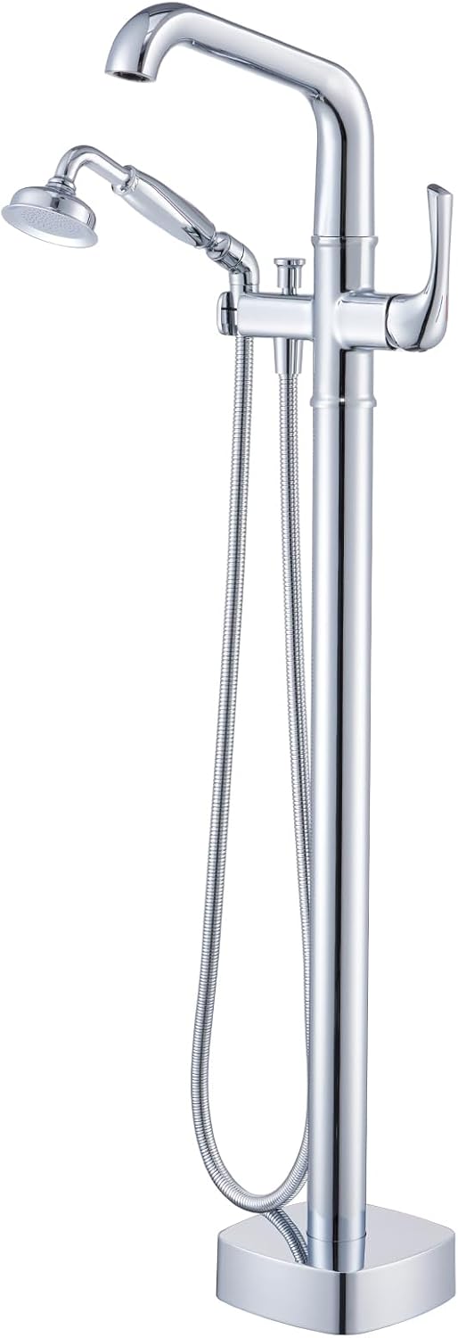 Luxury Free Standing Tub Faucet, Classic Brass Freestanding Bathtub Faucet, Lexdale Bathroom Floor Mount Tub Filler with handheld Sprayer Supply Lines Included Brushed Gold (LD8911-BG)