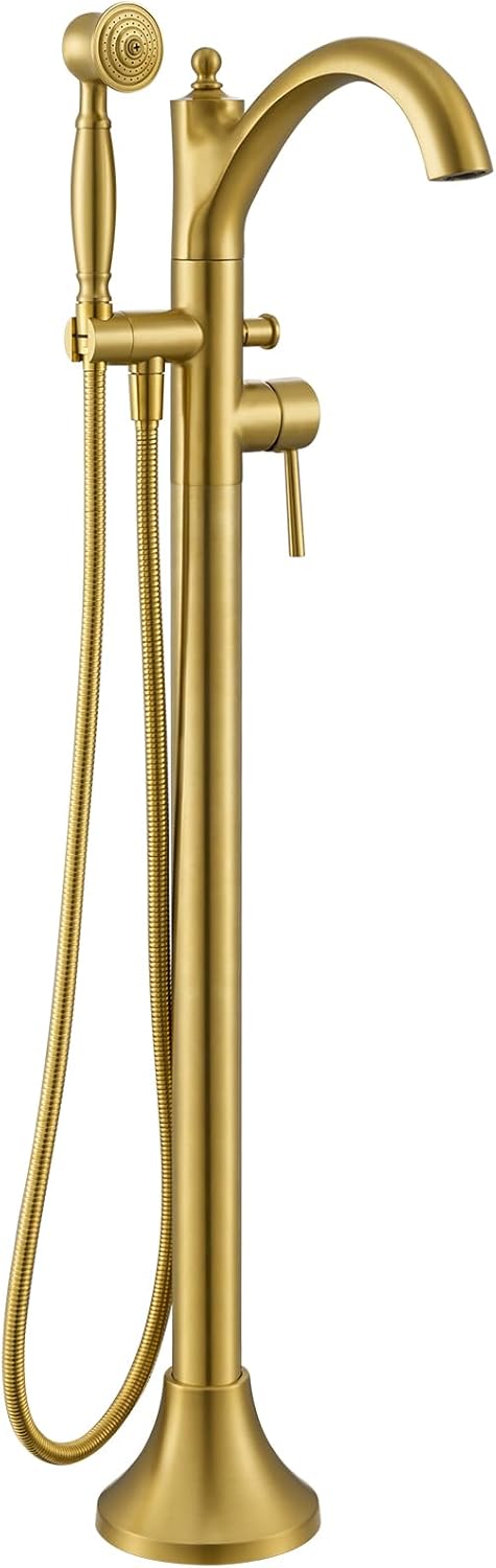 Freestanding Tub Faucets, Classic Freestanding Bathtub Faucet with Retro Handheld Sprayer High Flow Max 7.04GPM Floor Mount Tub Filler Swivel Spout Bath Tub faucet Brushed Nickel (WT-9002BN)