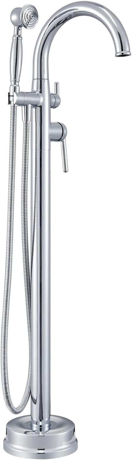 Freestanding Tub Faucets, Classic Freestanding Bathtub Faucet with Retro Handheld Sprayer High Flow Max 7.04GPM Floor Mount Tub Filler Swivel Spout Bath Tub faucet Brushed Nickel (WT-9002BN)