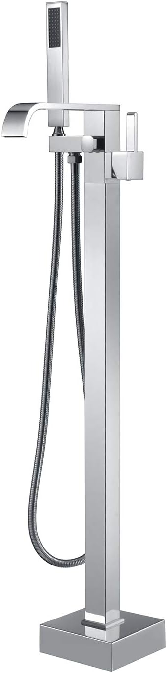 Freestanding Bathtub Faucet Tub Filler Brushed Nickel Floor Mount Faucets Brass Single Handle with Hand Shower