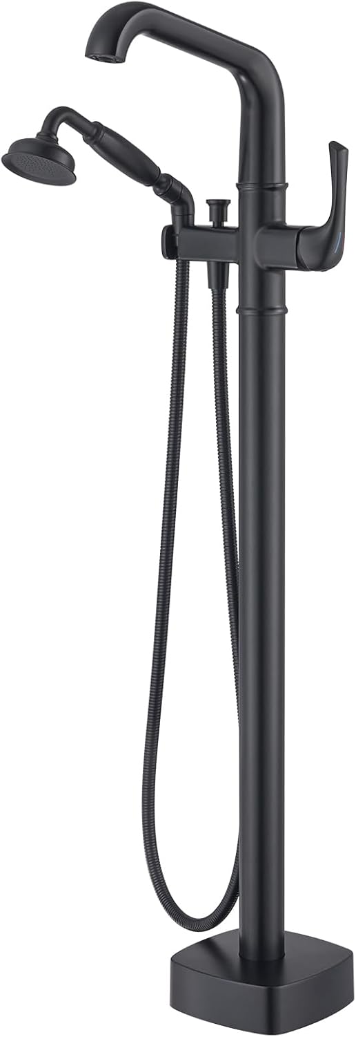 Luxury Free Standing Tub Faucet, Classic Brass Freestanding Bathtub Faucet, Lexdale Bathroom Floor Mount Tub Filler with handheld Sprayer Supply Lines Included Brushed Gold (LD8911-BG)