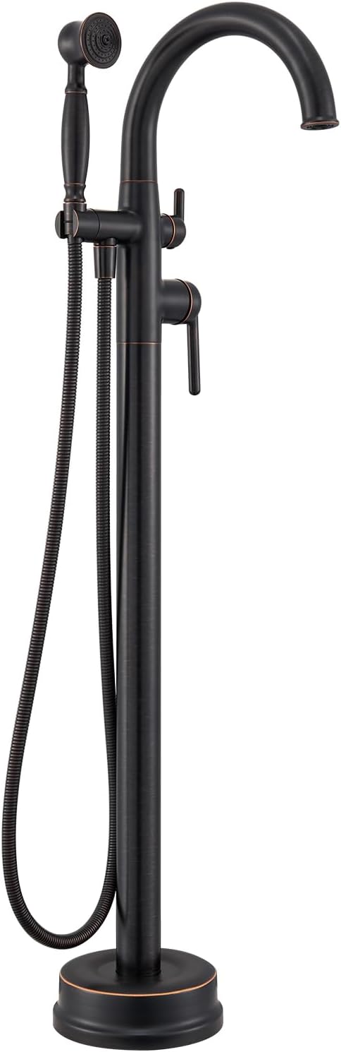 Freestanding Tub Faucets, Classic Freestanding Bathtub Faucet with Retro Handheld Sprayer High Flow Max 7.04GPM Floor Mount Tub Filler Swivel Spout Bath Tub faucet Brushed Nickel (WT-9002BN)