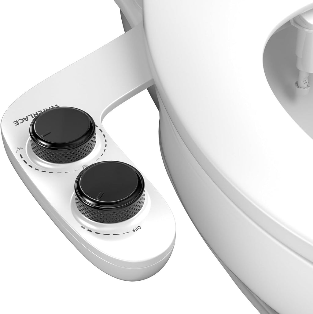 Bidet Attachment for Toilet, Self-Cleaning Dual Retractable Nozzles Bidet, Non-Electric Adjustable Water Pressure for Hygienic Rear & Feminine Wash, Easy Installation Ultra-Slim (White)