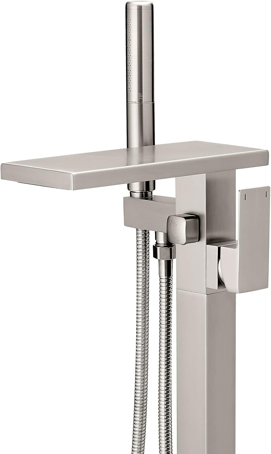 Hoimpro Tub Filler Freestanding Bathtub Faucet Matte Black Floor Mount Tub Faucet Waterfall Free Standing Bathtub Filler High Flow Brass Bath Shower Faucets with Handheld Sprayer