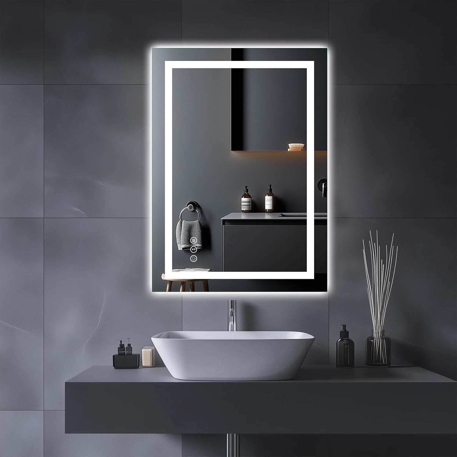 Amorho LED Bathroom Mirror 40"X32" with Front and Backlit, Stepless Dimmable Wall Mirrors with Anti-Fog, Shatter-Proof, Memory, 3 Colors, Double LED Vanity Mirror (Horizontal/Vertical)