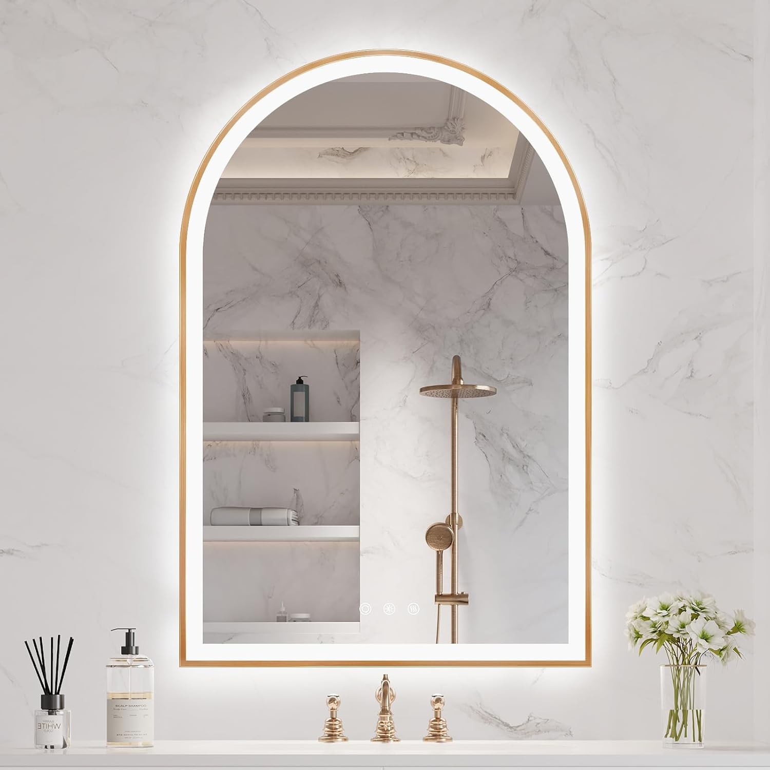 Arched LED Bathroom Mirror 24"x36", Black Bathroom Mirror with Lights-Anti-Fog, Dimmable-LED Mirror for Bathroom,3 Colors