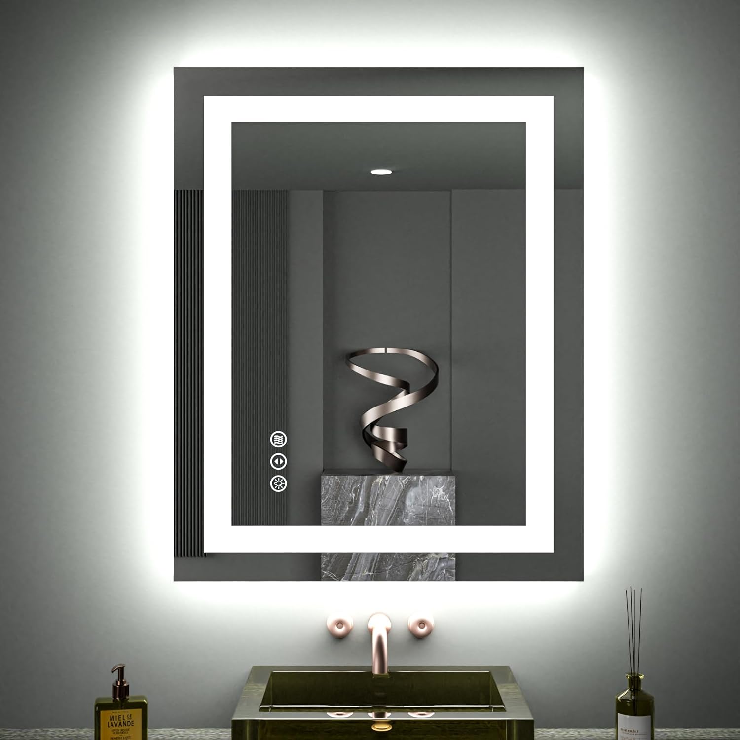 LOAAO 24X32 LED Bathroom Mirror with Lights, Anti-Fog, Dimmable, Backlit + Front Lit, Lighted Bathroom Vanity Mirror for Wall, Memory Function, Tempered Glass, Shatter-Proof, ETL Listed