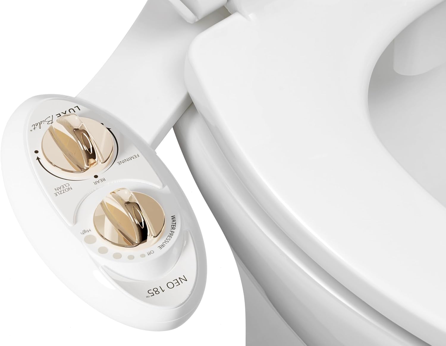 LUXE Bidet NEO 185 - Dual Nozzle, Self-Cleaning, Non-Electric Bidet Attachment for Toilet Seat, Adjustable Water Pressure, Rear & Feminine Wash (White)