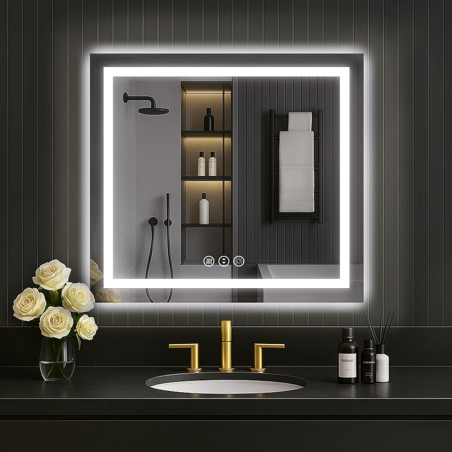 LOAAO 40X32 LED Bathroom Mirror with Lights, Anti-Fog, Dimmable, Backlit + Front Lit, Lighted Bathroom Vanity Mirror for Wall, Memory Function, Waterproof, Tempered Glass