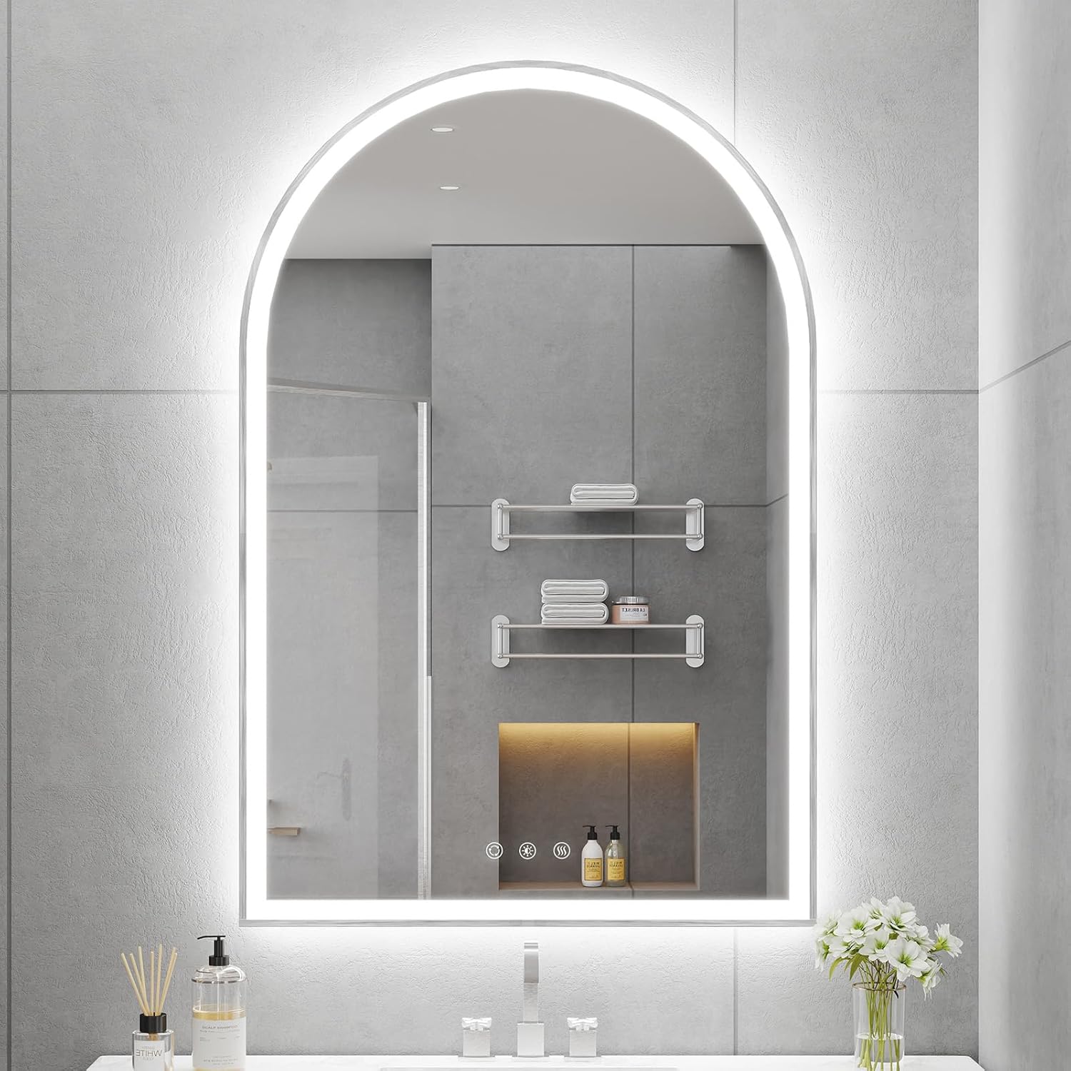 Arched LED Bathroom Mirror 24"x36", Black Bathroom Mirror with Lights-Anti-Fog, Dimmable-LED Mirror for Bathroom,3 Colors