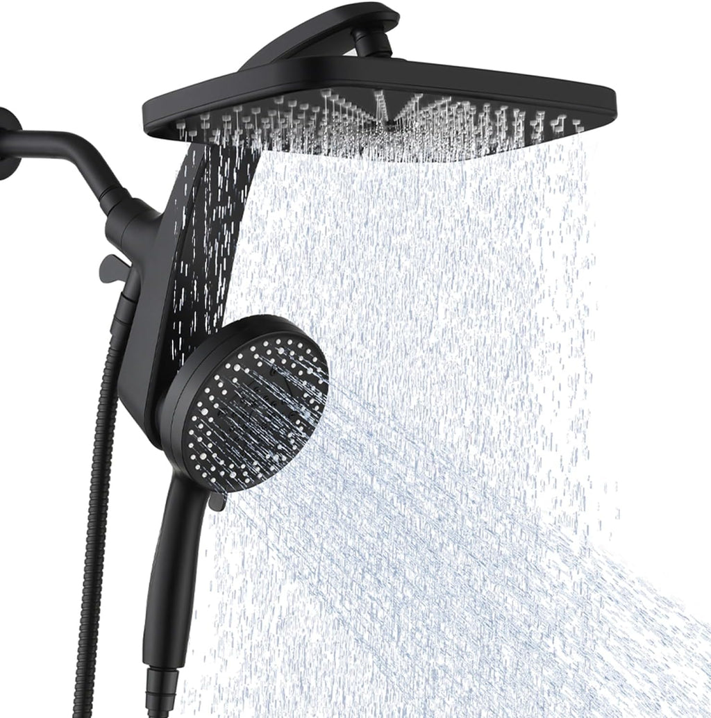 High Pressure Rain Shower Head: Upgrade Shower Heads with Handheld Spray Combo with Fixed Showerhead and 10 Sprays Handheld Shower Head, Detachable Showerheads Built-in Magnetic Docking and Power Jets