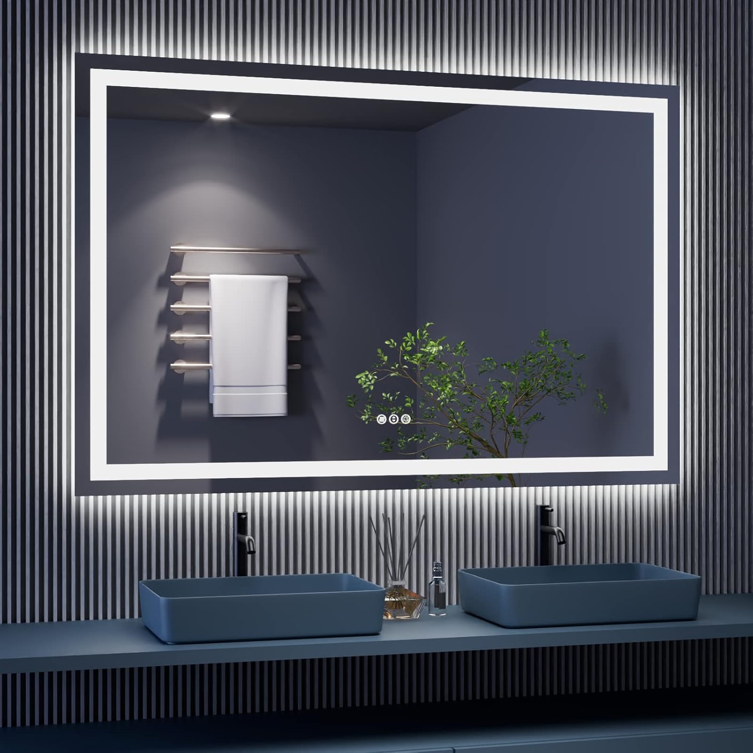 Amorho LED Bathroom Mirror 40"X32" with Front and Backlit, Stepless Dimmable Wall Mirrors with Anti-Fog, Shatter-Proof, Memory, 3 Colors, Double LED Vanity Mirror (Horizontal/Vertical)