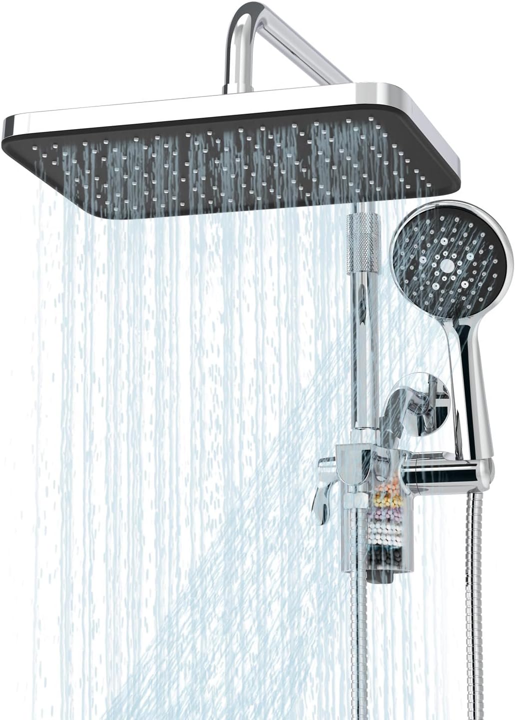 Filtered Shower Head with Handheld Spray Combo,12 inch High Pressure Rainfall Shower Head with Adjustable Slide Bar,Dual Rainfall Showerhead,Bathroom Accessories,Black