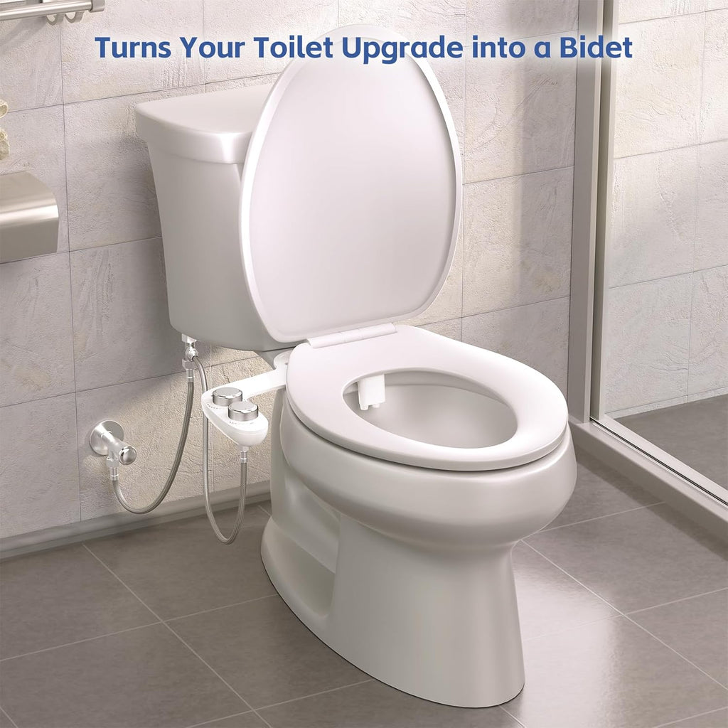 Bidet Attachment for Toilet, Self-Cleaning Dual Retractable Nozzles Bidet, Non-Electric Adjustable Water Pressure for Hygienic Rear & Feminine Wash, Easy Installation Ultra-Slim (White)