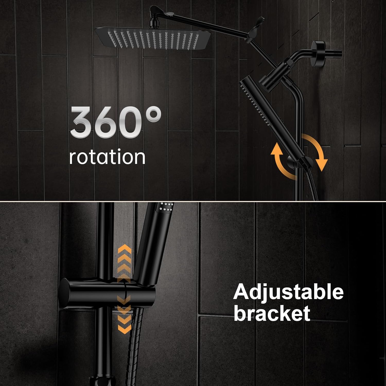 Veken 10" Luxurious All Metal Rain Shower Head with Handheld Spray Combo, High Pressure Rainfall Square Shower Heads with Extension Arm, Wide Dual Showerhead, Bathroom Accessories, Matte Black