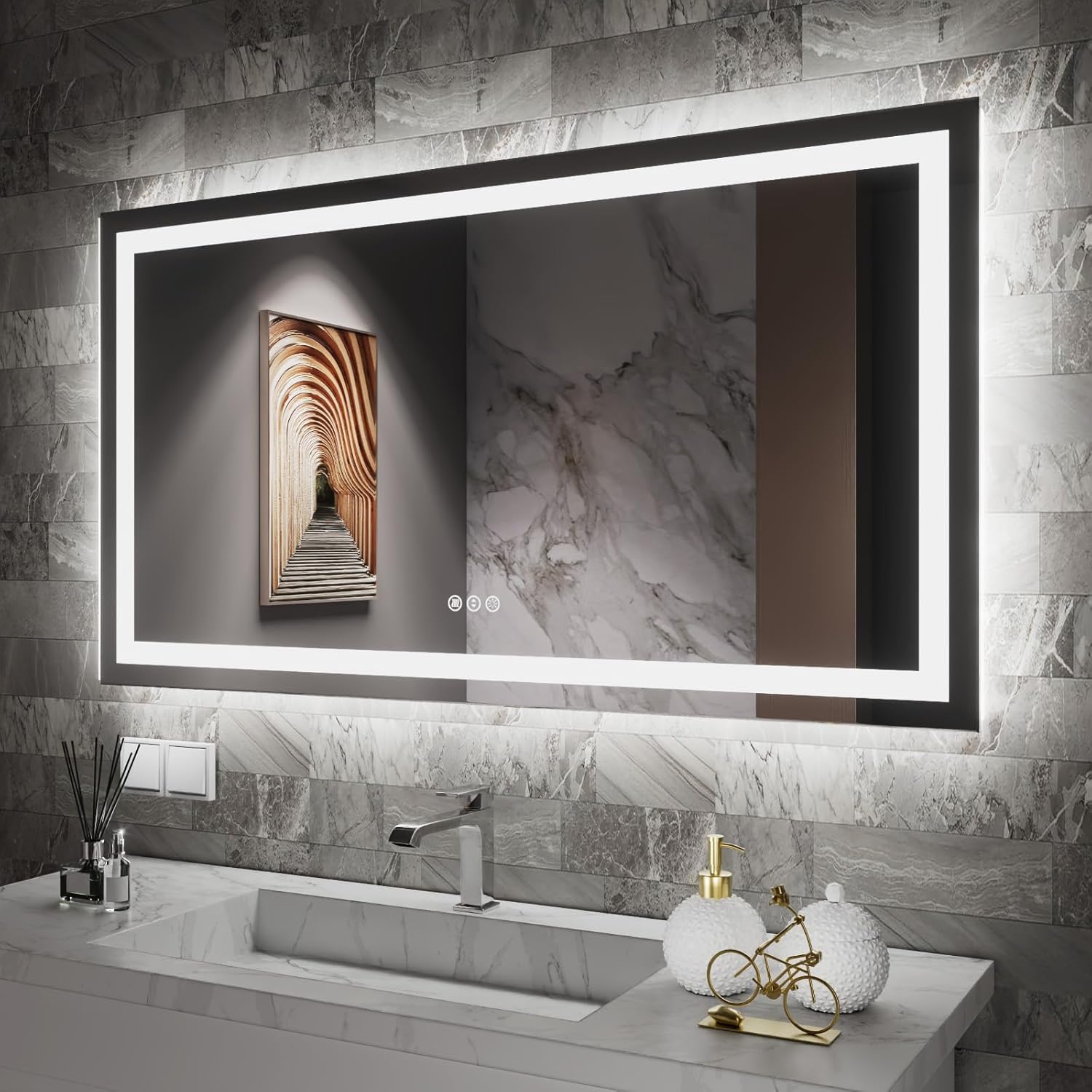 Amorho LED Bathroom Mirror 40"X32" with Front and Backlit, Stepless Dimmable Wall Mirrors with Anti-Fog, Shatter-Proof, Memory, 3 Colors, Double LED Vanity Mirror (Horizontal/Vertical)