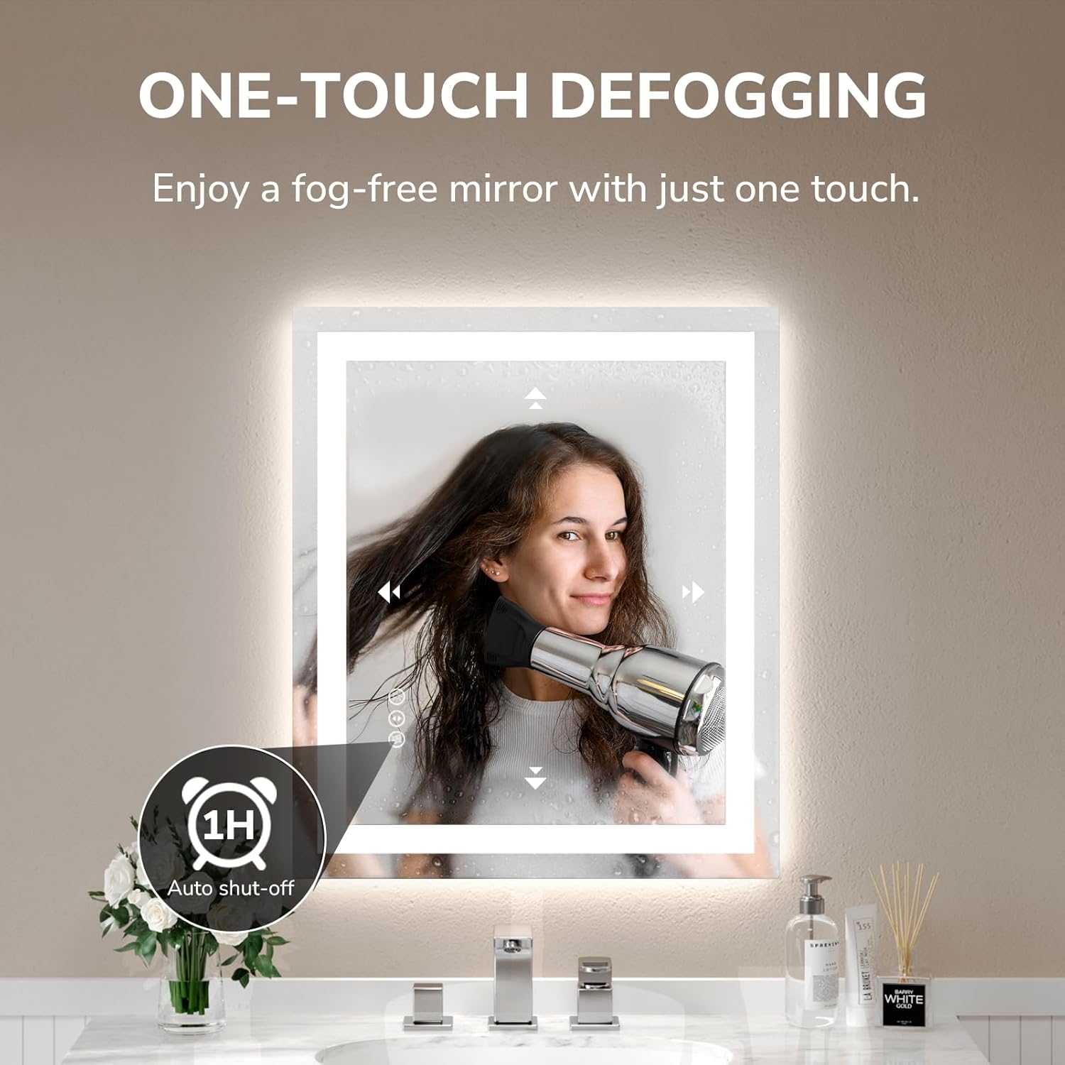 USHOWER LED Bathroom Mirror 24x32 Inch Tempered Glass - Frameless LED Backlit Lighted Mirror for Bathroom Vanity with Anti-Fog, 3 Colors Dimmable, Memory Function, Wall-Mounted
