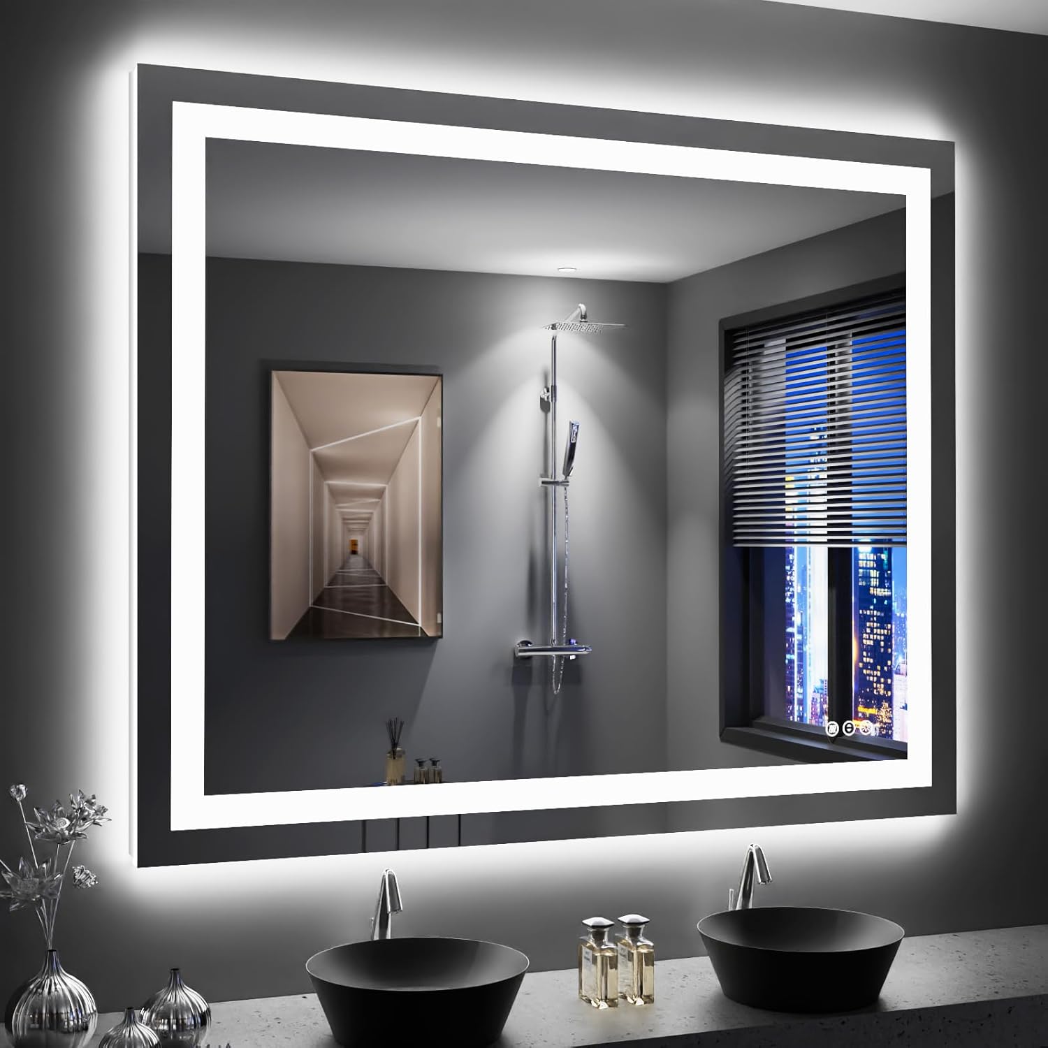 LOAAO 20X28 LED Bathroom Mirror with Lights, Anti-Fog, Dimmable, Backlit + Front Lit, Lighted Bathroom Vanity Mirror for Wall, Memory Function, Tempered Glass, Shatter-Proof, ETL Listed