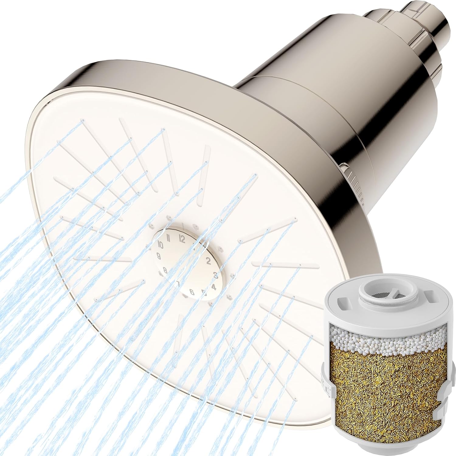 Ryamen Filtered Shower head, Rain Shower Head with Filter, High Pressure Shower Filter Head for Hard Water, 99% REMOVAL for Chlorine, Heavy Metals, Improves Skin & Hair (Filtered, Brushed Nickel S6)