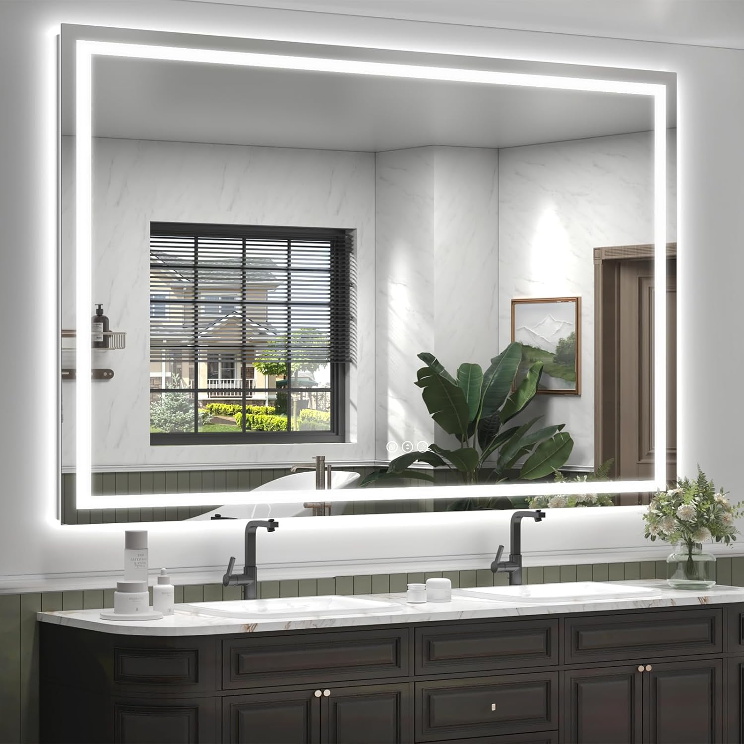 LED Lighted Mirror 66x36 for Bathroom Wall Mounted, Dimmable Vanity Mirror with Lights, Anti-Fog, ETL Listed (Backlit and Front Lighted)