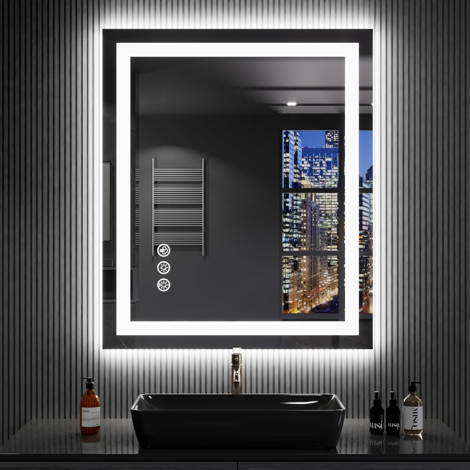 LOAAO 40X32 LED Bathroom Mirror with Lights, Anti-Fog, Dimmable, Backlit + Front Lit, Lighted Bathroom Vanity Mirror for Wall, Memory Function, Waterproof, Tempered Glass