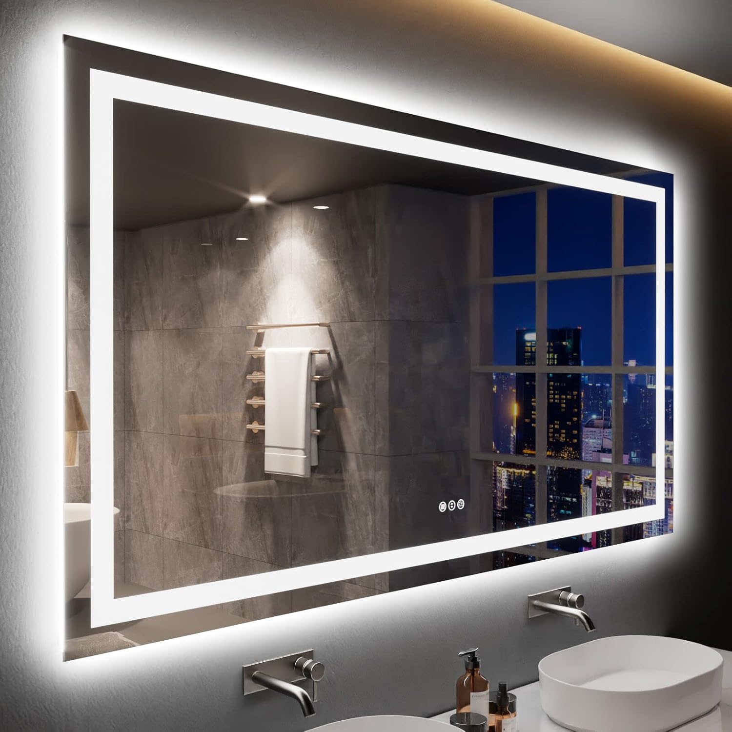 LOAAO 40X32 LED Bathroom Mirror with Lights, Anti-Fog, Dimmable, Backlit + Front Lit, Lighted Bathroom Vanity Mirror for Wall, Memory Function, Waterproof, Tempered Glass