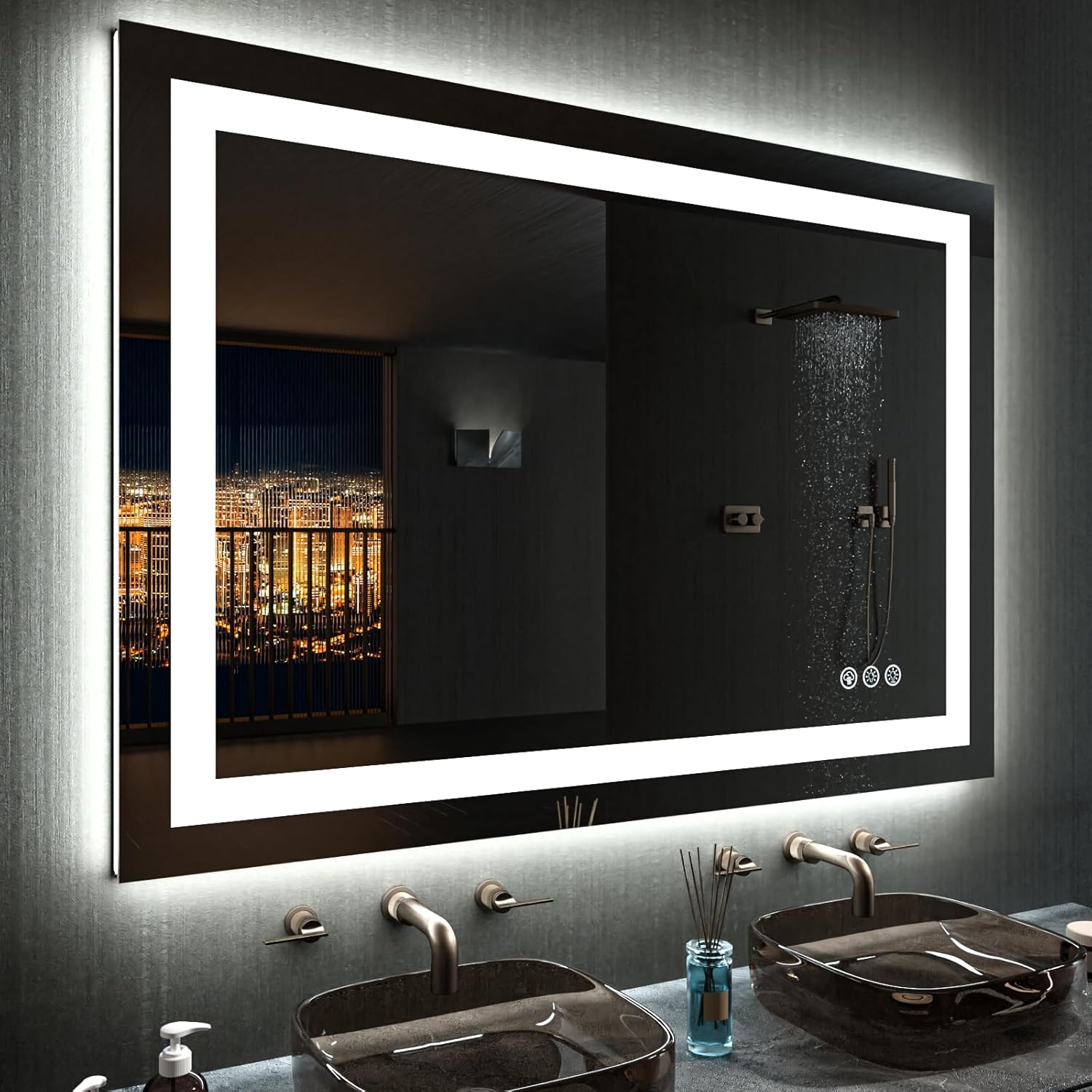 LOAAO 24X32 LED Bathroom Mirror with Lights, Anti-Fog, Dimmable, Backlit + Front Lit, Lighted Bathroom Vanity Mirror for Wall, Memory Function, Tempered Glass, Shatter-Proof, ETL Listed