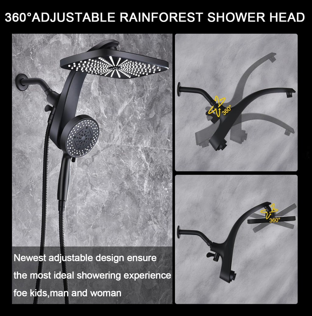 High Pressure Rain Shower Head: Upgrade Shower Heads with Handheld Spray Combo with Fixed Showerhead and 10 Sprays Handheld Shower Head, Detachable Showerheads Built-in Magnetic Docking and Power Jets