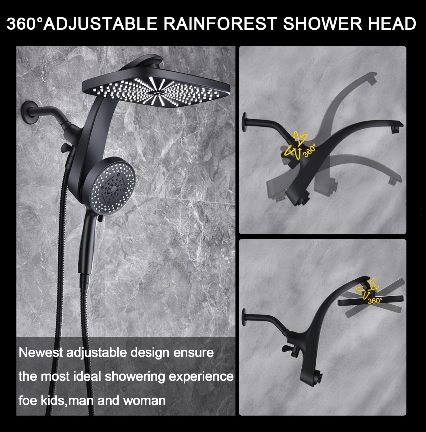High Pressure Rain Shower Head: Upgrade Shower Heads with Handheld Spray Combo with Fixed Showerhead and 10 Sprays Handheld Shower Head, Detachable Showerheads Built-in Magnetic Docking and Power Jets
