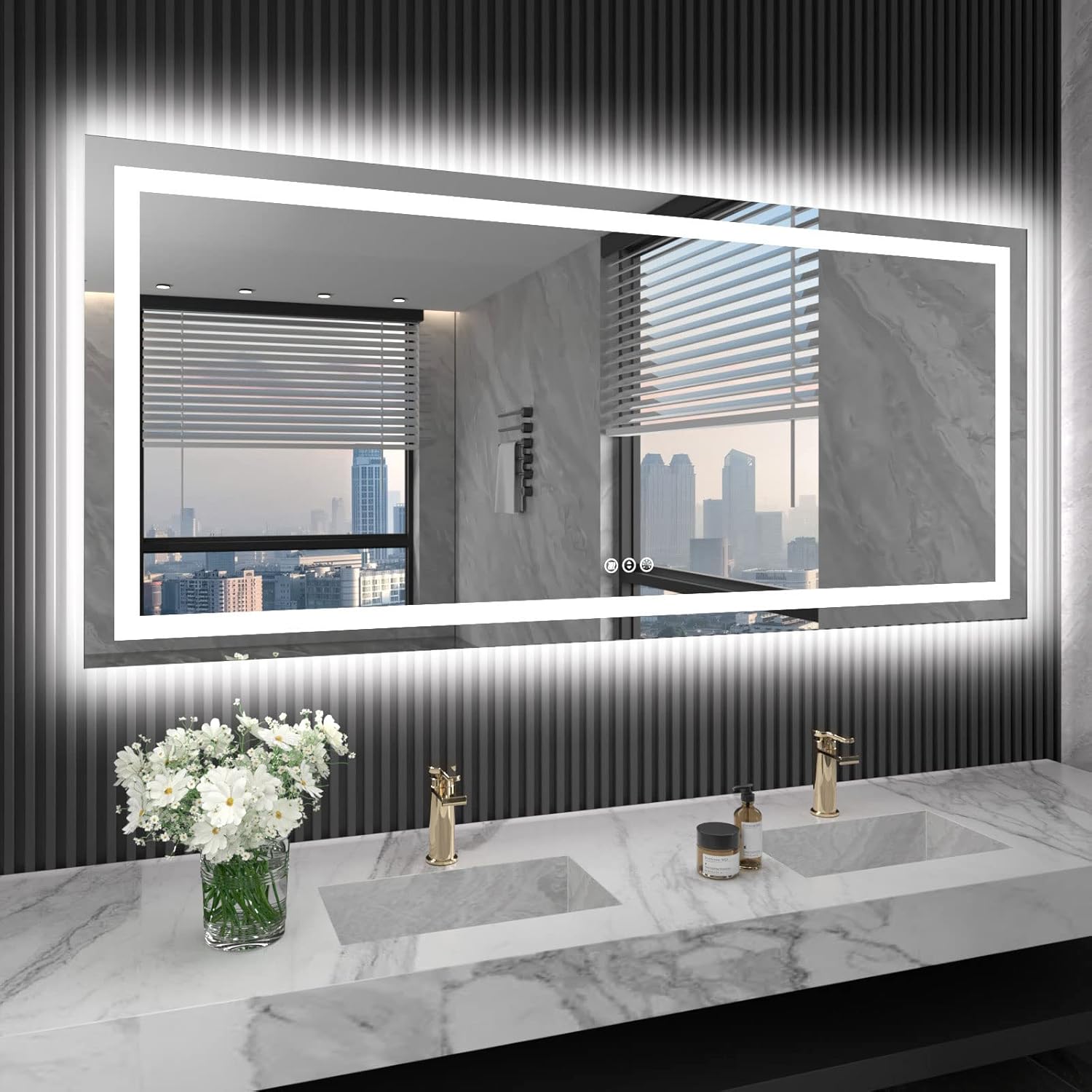 LOAAO 20X28 LED Bathroom Mirror with Lights, Anti-Fog, Dimmable, Backlit + Front Lit, Lighted Bathroom Vanity Mirror for Wall, Memory Function, Tempered Glass, Shatter-Proof, ETL Listed