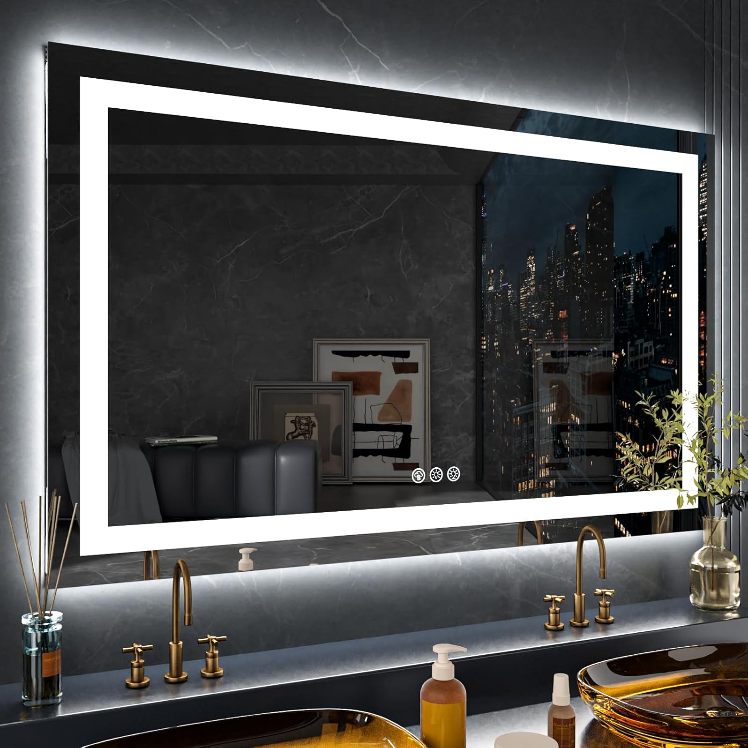 LOAAO 40X32 LED Bathroom Mirror with Lights, Anti-Fog, Dimmable, Backlit + Front Lit, Lighted Bathroom Vanity Mirror for Wall, Memory Function, Waterproof, Tempered Glass