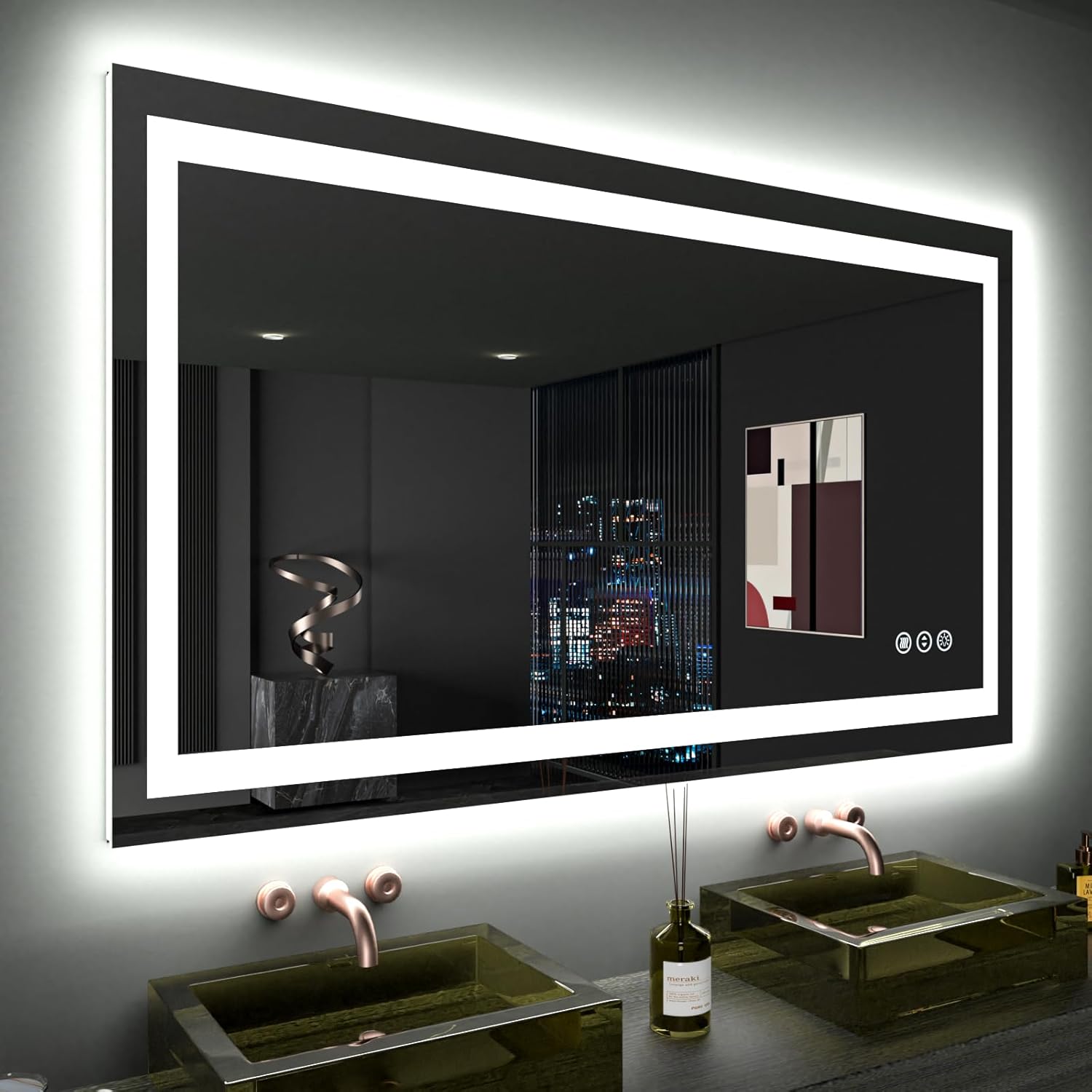 LOAAO 40X32 LED Bathroom Mirror with Lights, Anti-Fog, Dimmable, Backlit + Front Lit, Lighted Bathroom Vanity Mirror for Wall, Memory Function, Waterproof, Tempered Glass