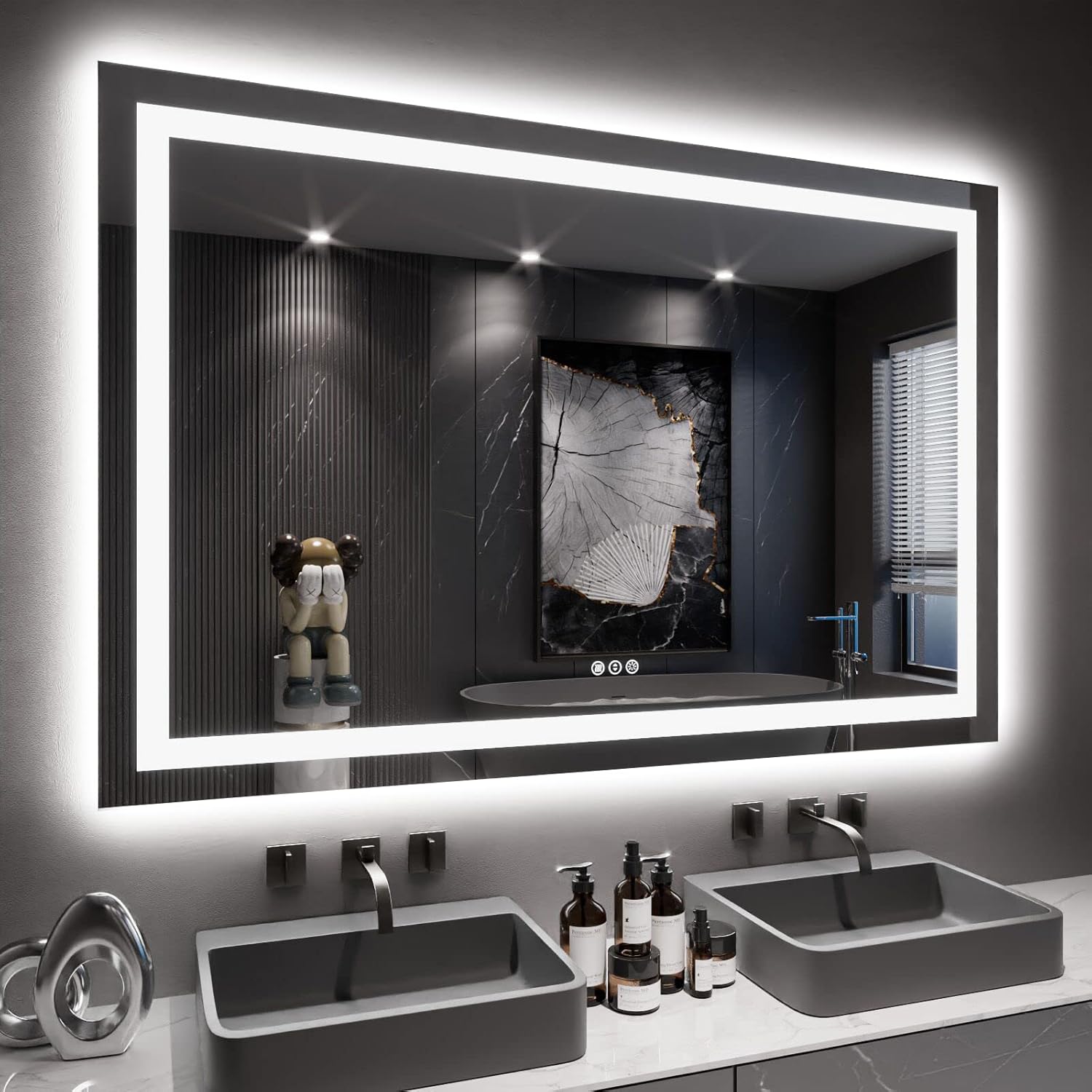LOAAO 24X32 LED Bathroom Mirror with Lights, Anti-Fog, Dimmable, Backlit + Front Lit, Lighted Bathroom Vanity Mirror for Wall, Memory Function, Tempered Glass, Shatter-Proof, ETL Listed