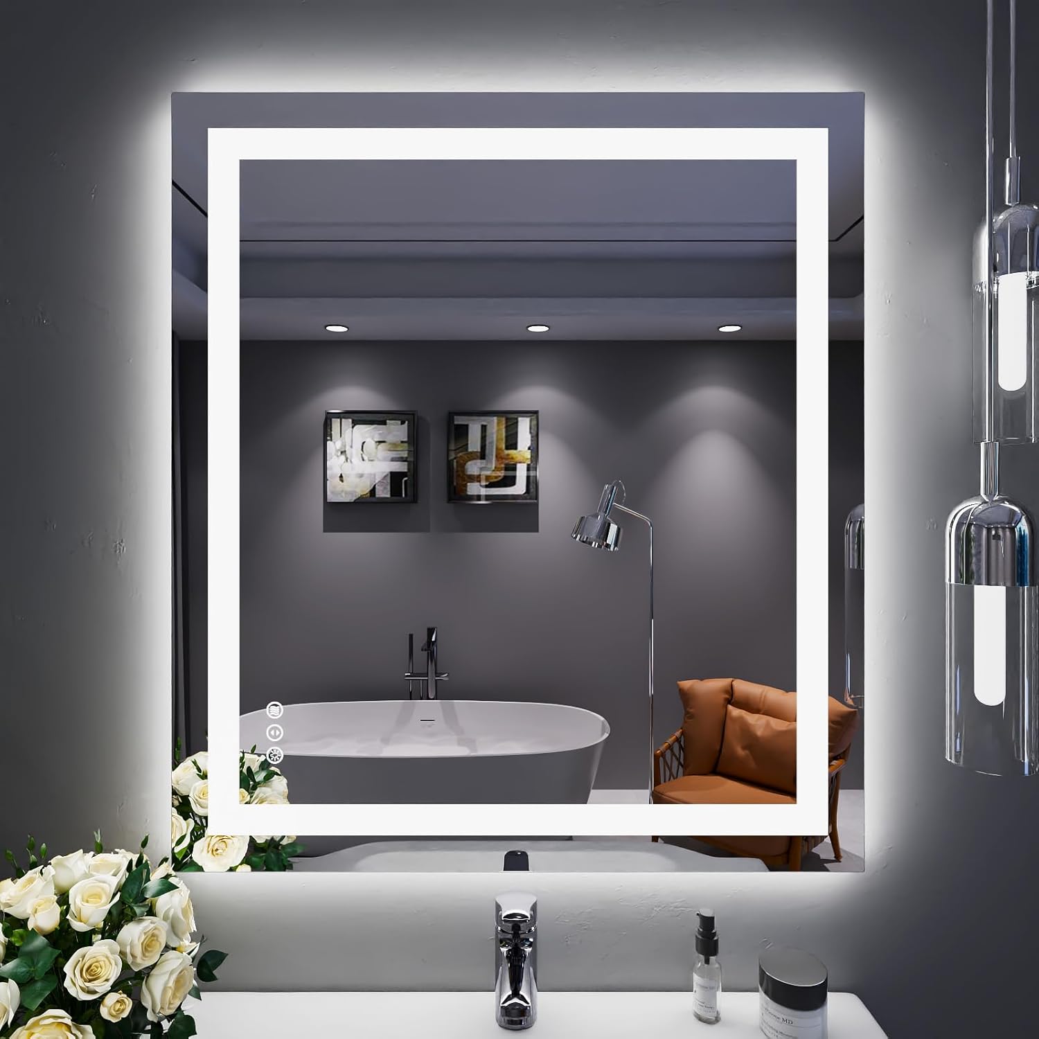 LOAAO 24X32 LED Bathroom Mirror with Lights, Anti-Fog, Dimmable, Backlit + Front Lit, Lighted Bathroom Vanity Mirror for Wall, Memory Function, Tempered Glass, Shatter-Proof, ETL Listed