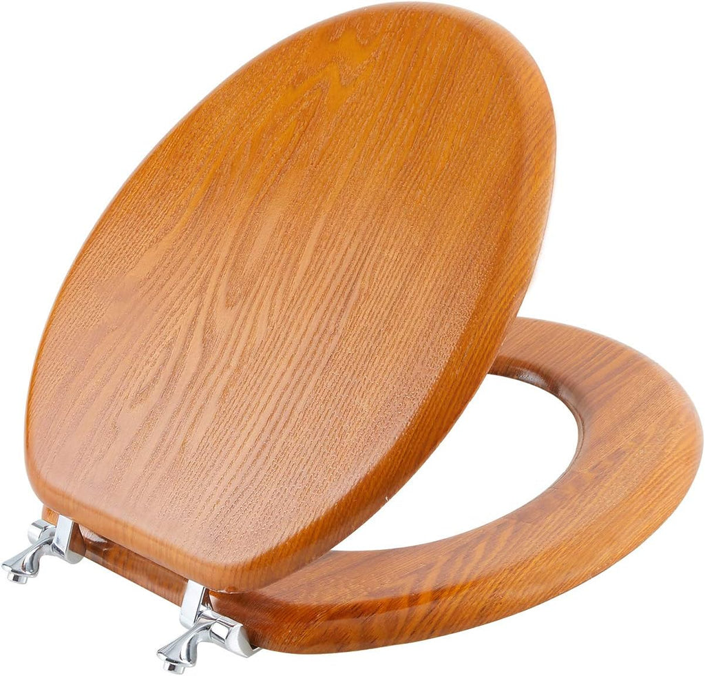Angel Shield Durable Wood Veneer Natural Toilet Seat Metal Hinged Easy Clean Anti-scratch American Standard(Elongated,Wood Color)