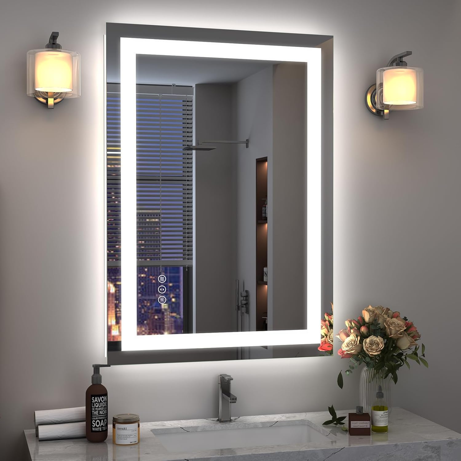 LED Lighted Mirror 66x36 for Bathroom Wall Mounted, Dimmable Vanity Mirror with Lights, Anti-Fog, ETL Listed (Backlit and Front Lighted)