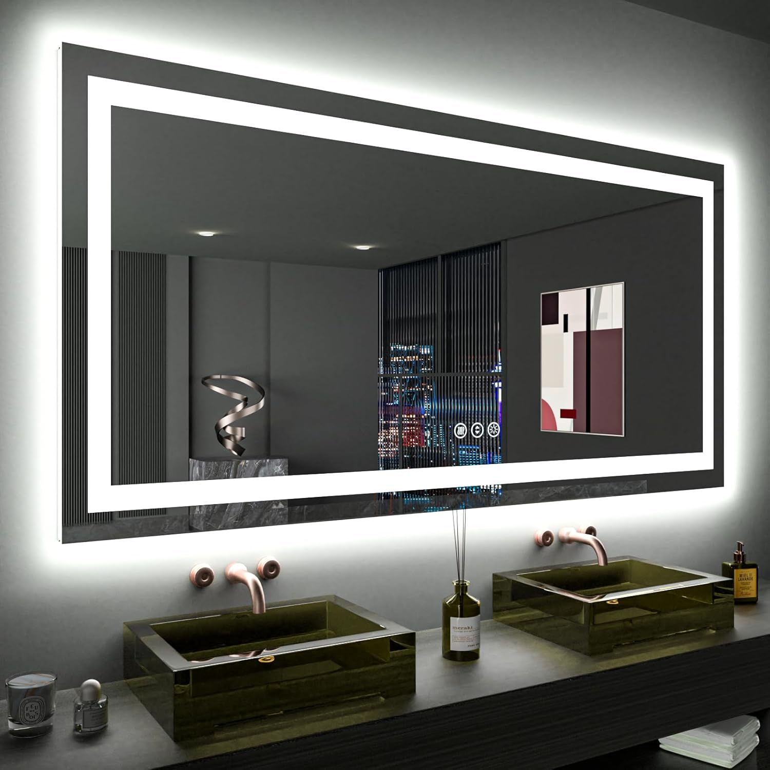 LOAAO 20X28 LED Bathroom Mirror with Lights, Anti-Fog, Dimmable, Backlit + Front Lit, Lighted Bathroom Vanity Mirror for Wall, Memory Function, Tempered Glass, Shatter-Proof, ETL Listed