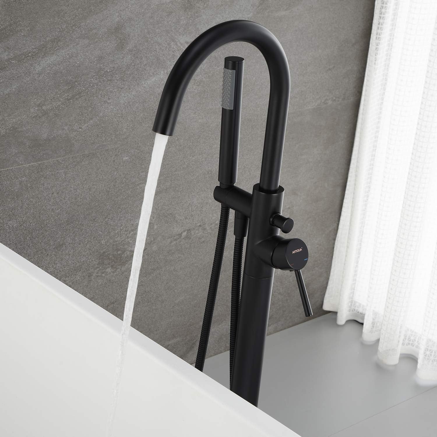 Freestanding Bathtub Faucet Tub Filler Faucets Black Single Handle Floor Mounted with Handheld Shower