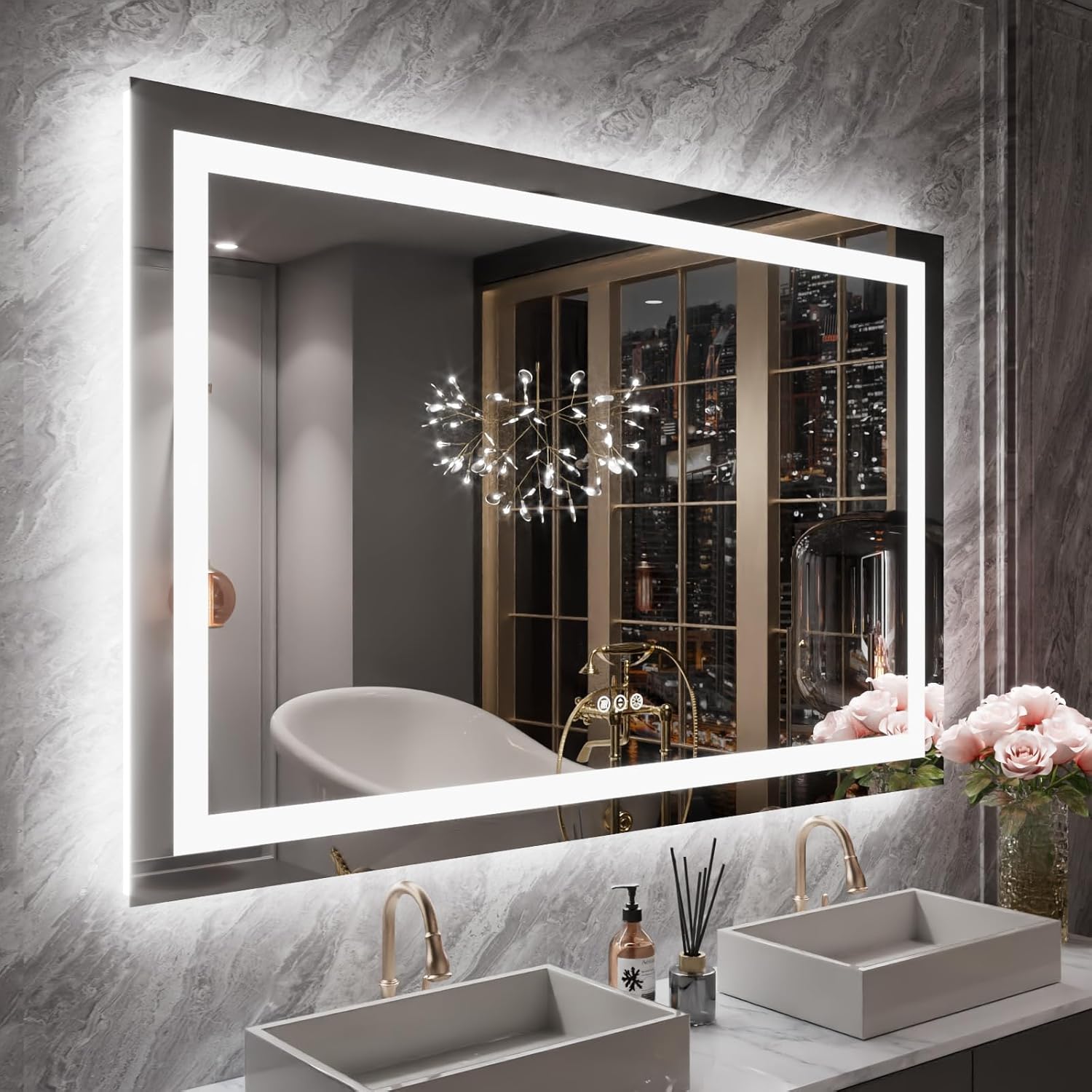 LOAAO 24X32 LED Bathroom Mirror with Lights, Anti-Fog, Dimmable, Backlit + Front Lit, Lighted Bathroom Vanity Mirror for Wall, Memory Function, Tempered Glass, Shatter-Proof, ETL Listed