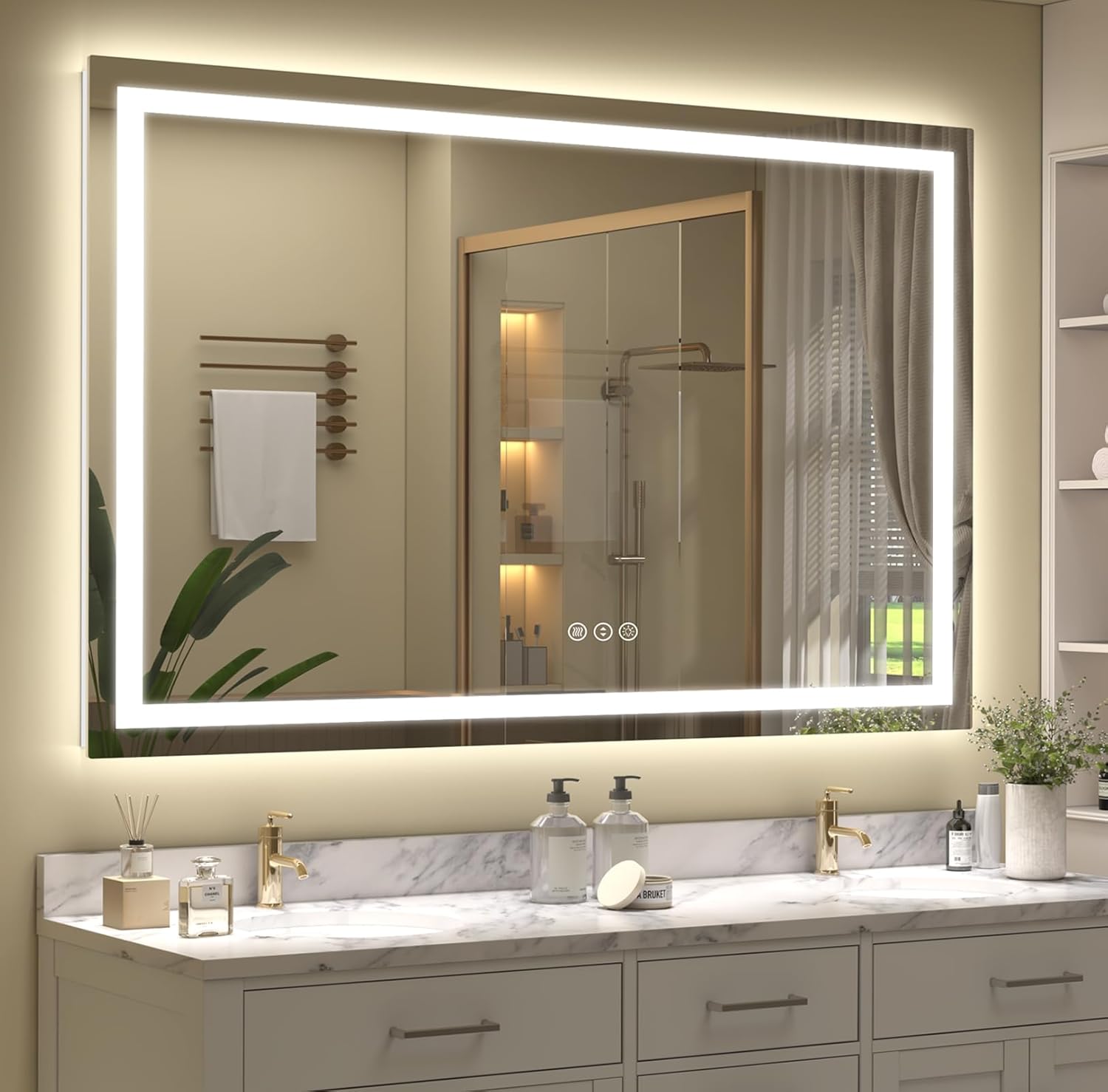 LED Lighted Mirror 66x36 for Bathroom Wall Mounted, Dimmable Vanity Mirror with Lights, Anti-Fog, ETL Listed (Backlit and Front Lighted)