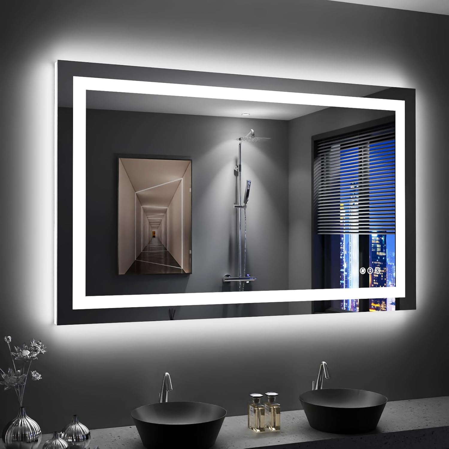 LOAAO 20X28 LED Bathroom Mirror with Lights, Anti-Fog, Dimmable, Backlit + Front Lit, Lighted Bathroom Vanity Mirror for Wall, Memory Function, Tempered Glass, Shatter-Proof, ETL Listed