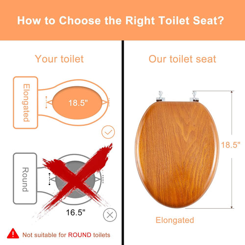 Angel Shield Durable Wood Veneer Natural Toilet Seat Metal Hinged Easy Clean Anti-scratch American Standard(Elongated,Wood Color)