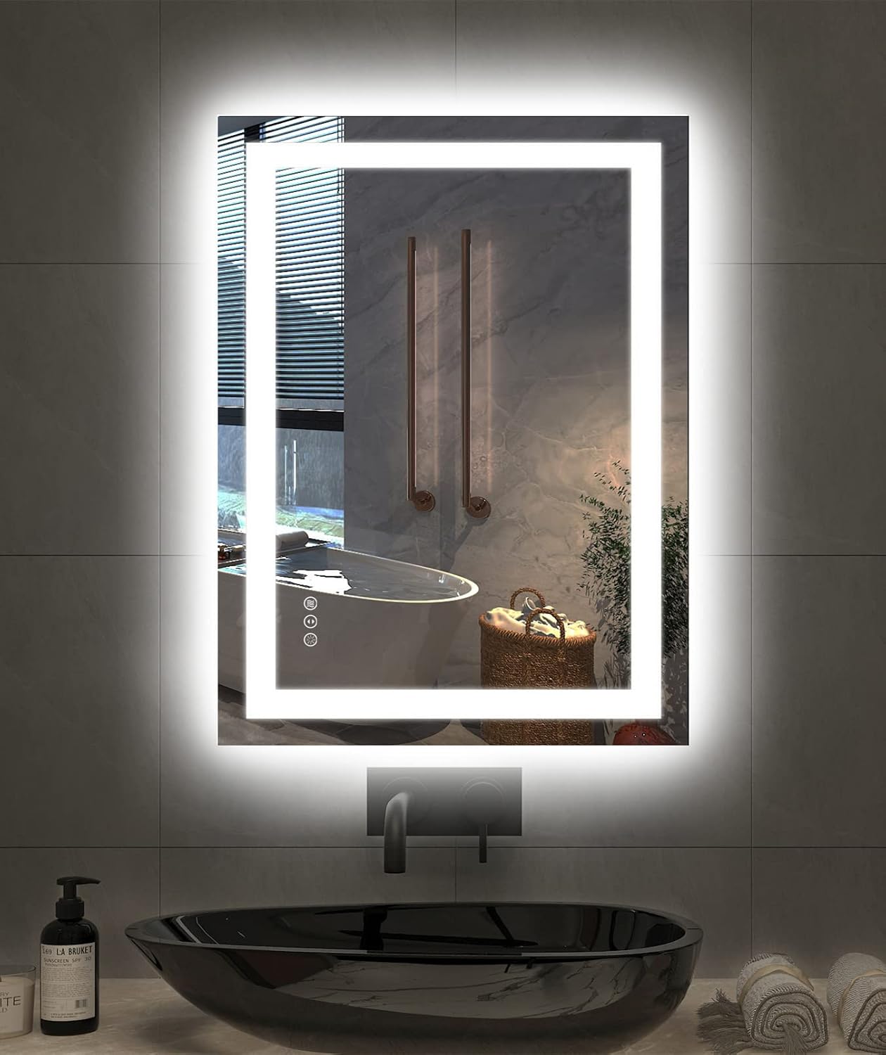 Amorho LED Bathroom Mirror 40"X32" with Front and Backlit, Stepless Dimmable Wall Mirrors with Anti-Fog, Shatter-Proof, Memory, 3 Colors, Double LED Vanity Mirror (Horizontal/Vertical)