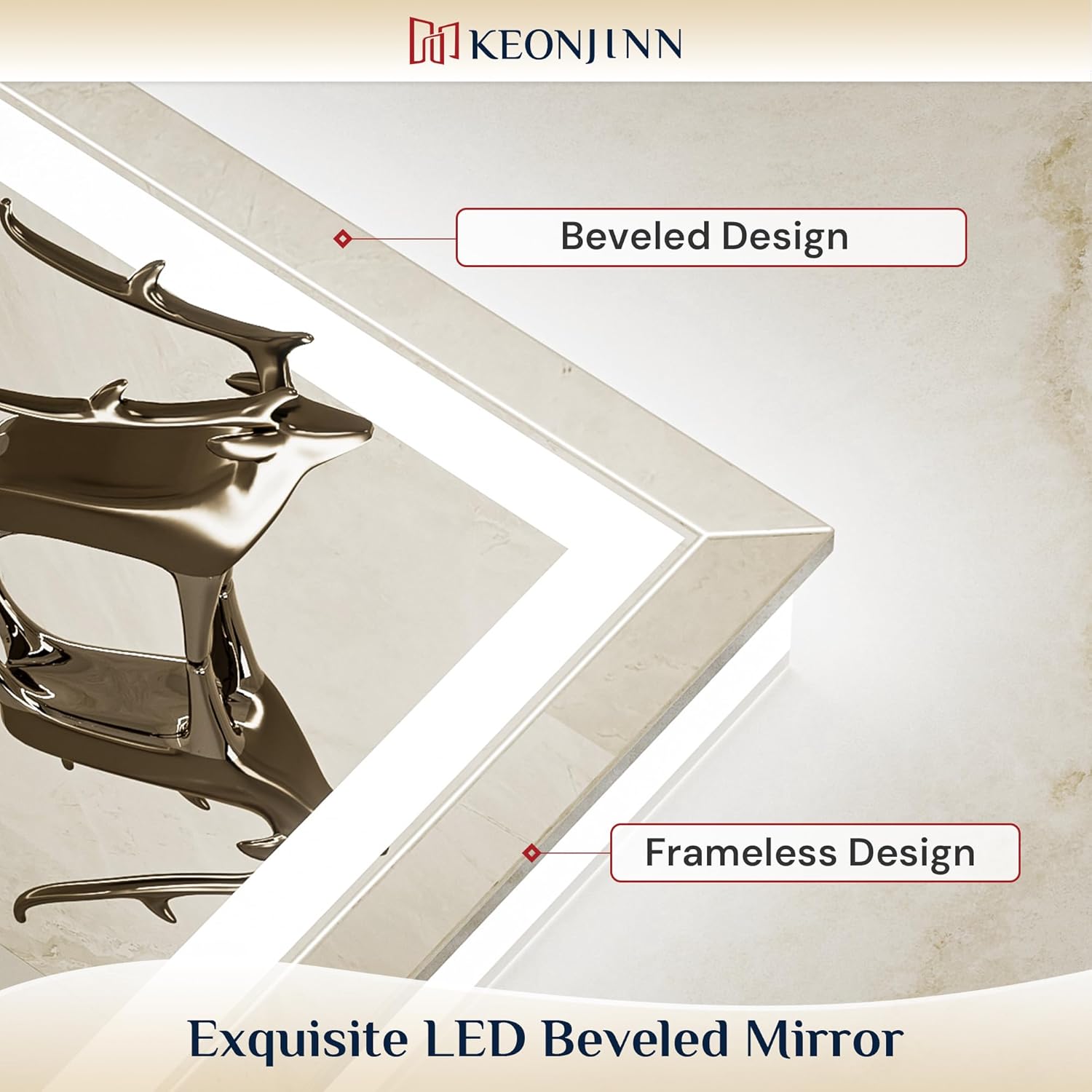 Keonjinn 24x36 Inch Beveled Lighted Bathroom Mirrors with Frontlit & Backlit, LED Bathroom Mirror with Light Dimmable 3-Color Lights, Anti-Fog Vanity Mirror with Tempered Glass, UL-Listed LED Driver