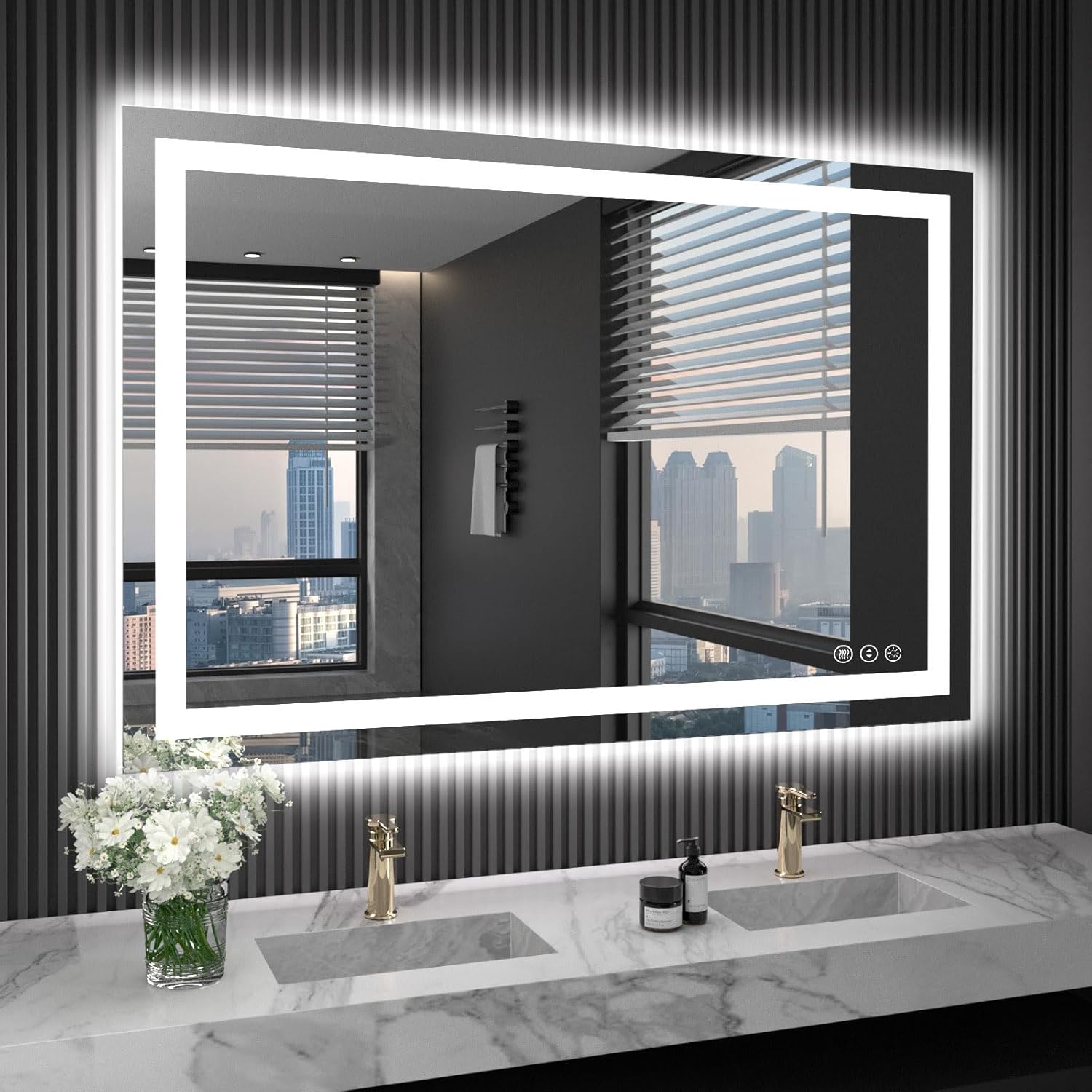 LOAAO 20X28 LED Bathroom Mirror with Lights, Anti-Fog, Dimmable, Backlit + Front Lit, Lighted Bathroom Vanity Mirror for Wall, Memory Function, Tempered Glass, Shatter-Proof, ETL Listed