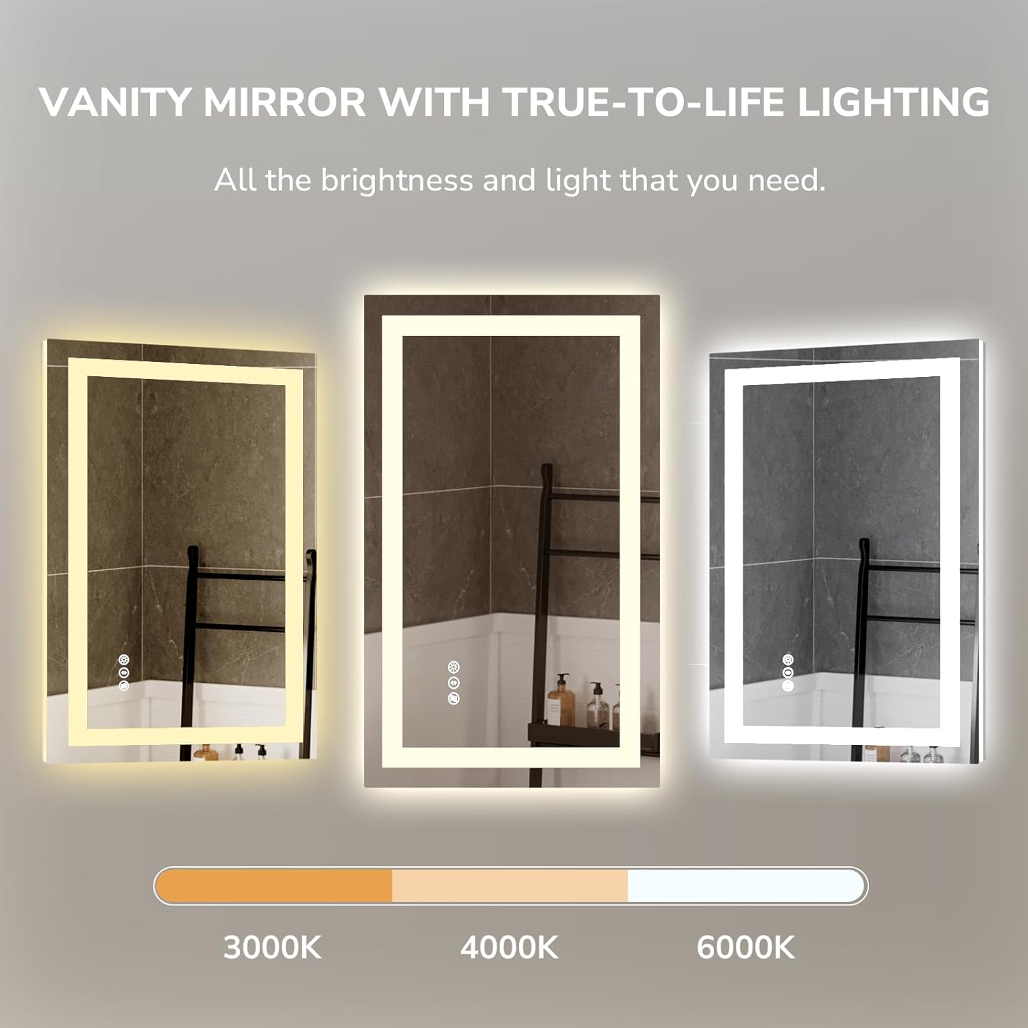USHOWER LED Bathroom Mirror 24x32 Inch Tempered Glass - Frameless LED Backlit Lighted Mirror for Bathroom Vanity with Anti-Fog, 3 Colors Dimmable, Memory Function, Wall-Mounted