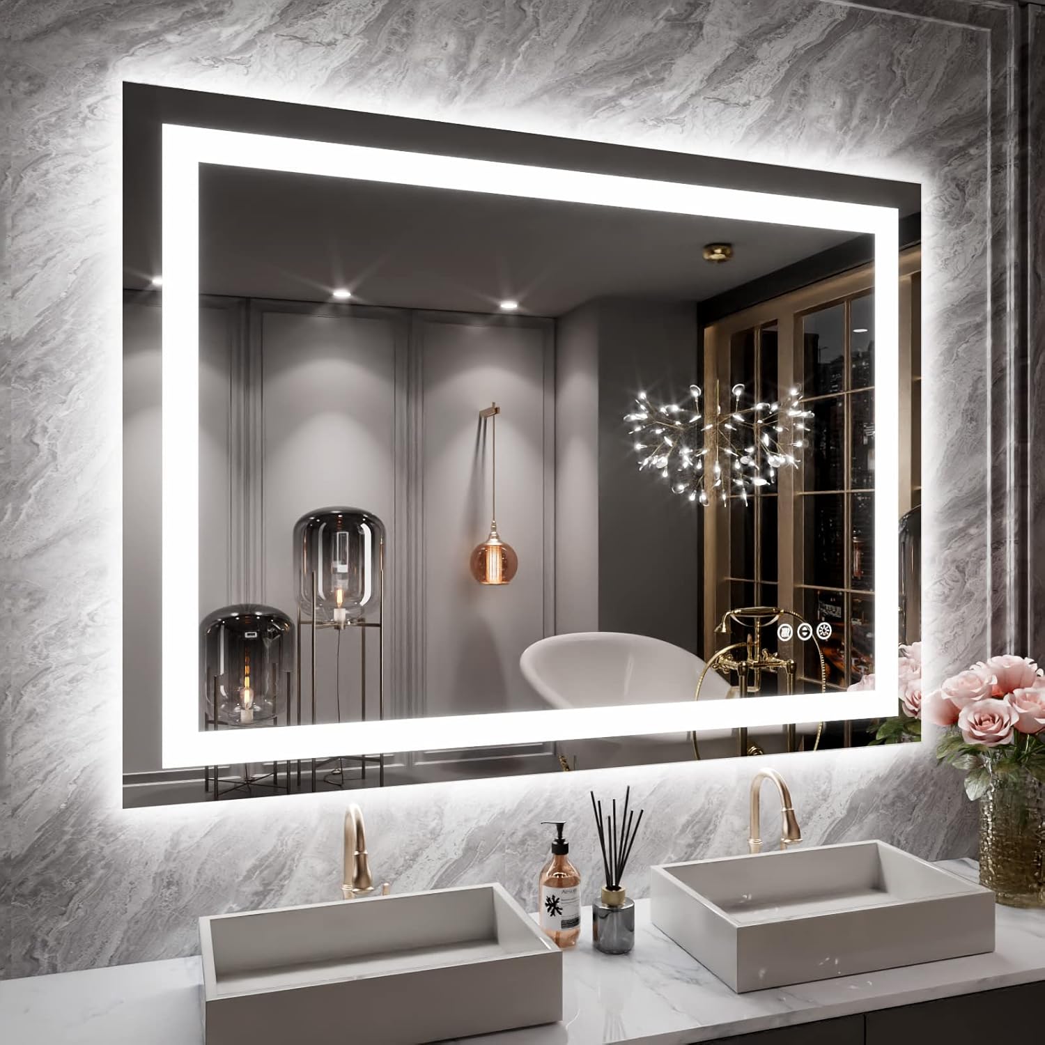 LOAAO 24X32 LED Bathroom Mirror with Lights, Anti-Fog, Dimmable, Backlit + Front Lit, Lighted Bathroom Vanity Mirror for Wall, Memory Function, Tempered Glass, Shatter-Proof, ETL Listed