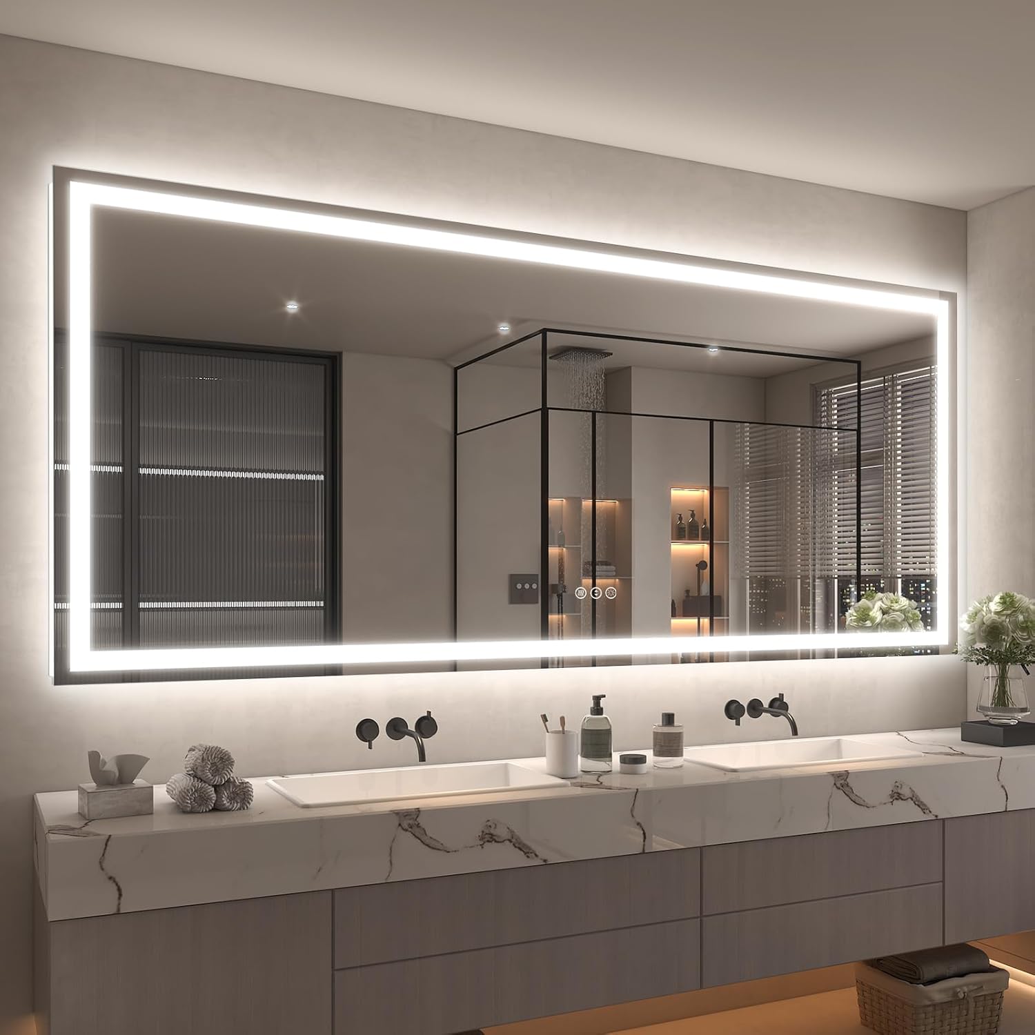 LED Lighted Mirror 66x36 for Bathroom Wall Mounted, Dimmable Vanity Mirror with Lights, Anti-Fog, ETL Listed (Backlit and Front Lighted)