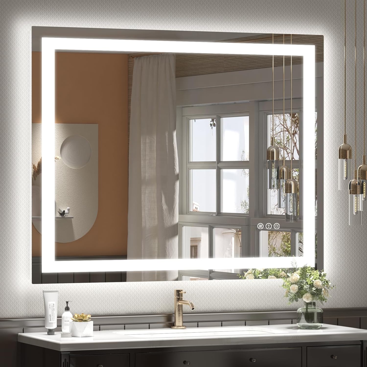 LED Lighted Mirror 66x36 for Bathroom Wall Mounted, Dimmable Vanity Mirror with Lights, Anti-Fog, ETL Listed (Backlit and Front Lighted)